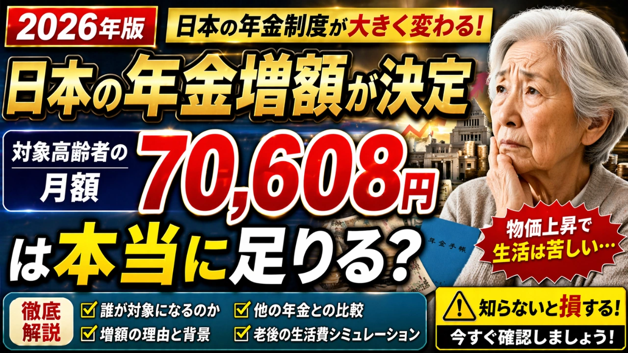 2026年版 日本の年金増額が決定｜対象高齢者の月額70,608円は本当に足りる？