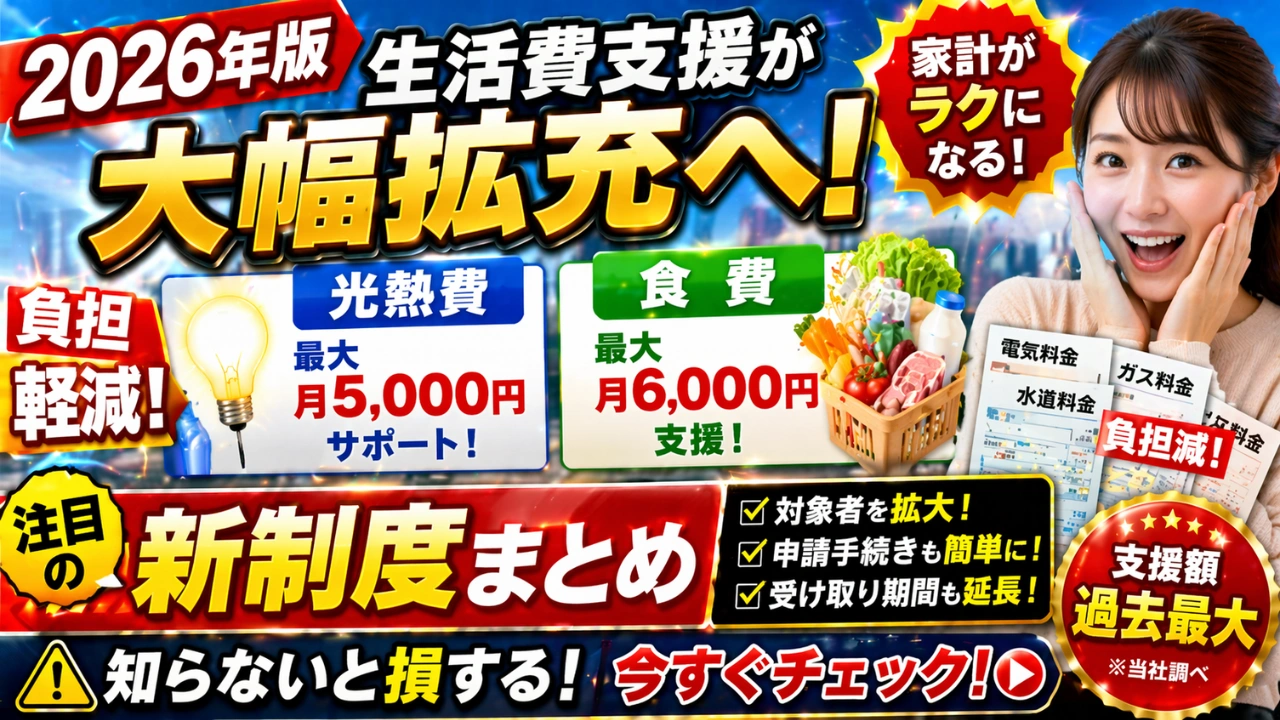 2026年版｜生活費支援が大幅拡充へ！光熱費・食費を抑える新制度まとめ