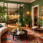 Diseño de Casa Verde Italiana que Combina Estilo Art Nouveau y Modernidad