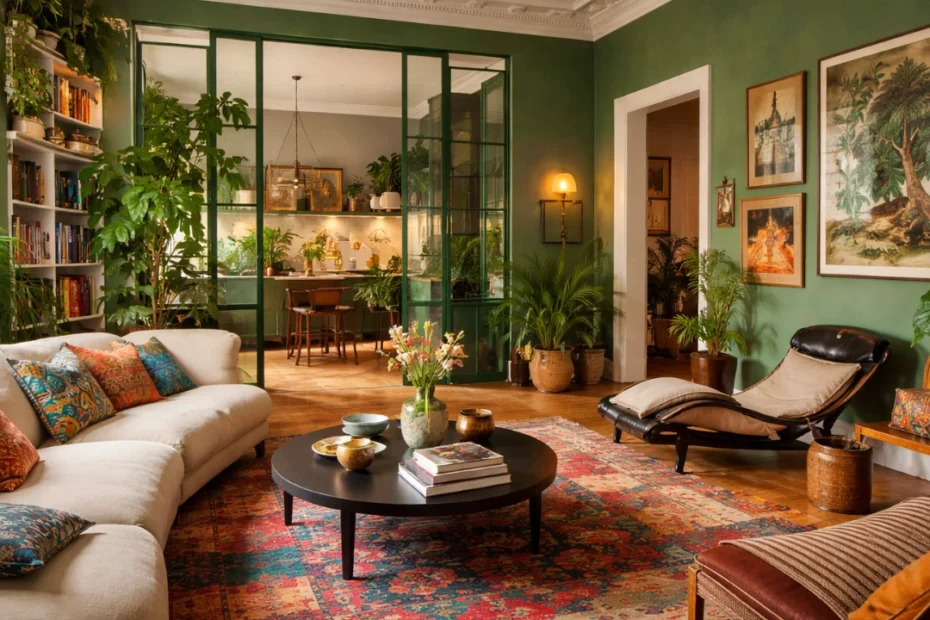 Diseño de Casa Verde Italiana que Combina Estilo Art Nouveau y Modernidad