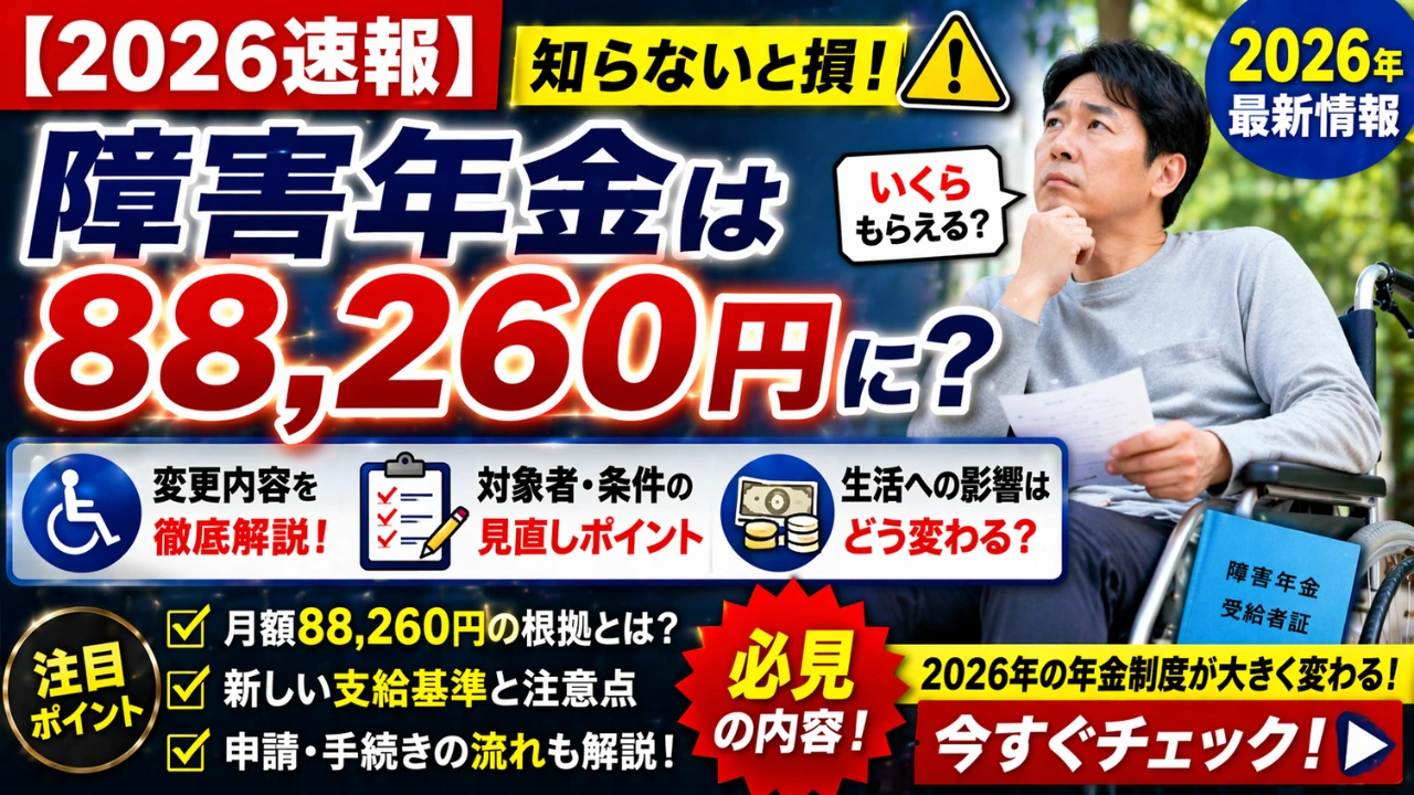 【2026速報】障害年金は月額88,260円に？変更内容と影響をわかりやすく整理